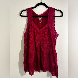 Johnny Was Embroidered Tank in Cherry
